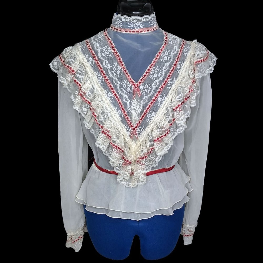 Vintage Victorian High Neck Button Back Lace Top - Picture 2 of 8